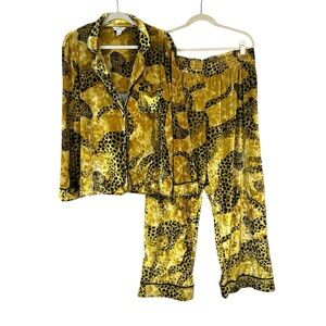 SOFIA VERGARA Plush Velour Cheetah Print 2 Piece Pajama Set Loungewear Gold 2X